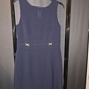 Tahari ASL Navy Midi Dress with Silver Accents